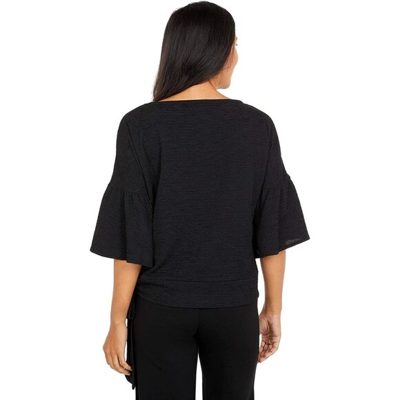NWT MICHAEL Michael Kors Black Ruffled-Sleeve Tie-Side Pullover Blouse Top NEW - Picture 3 of 4
